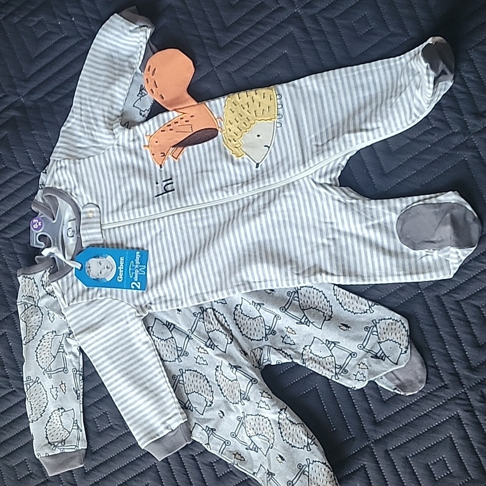 Gerber Striped Footie with Hedgehog and Fox